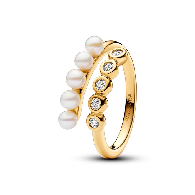 Hovedbilde 14k Gold-plated open ring with white treated ...
