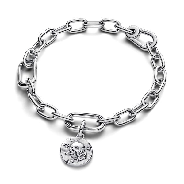 Skull medallion charm - silver