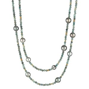 Hovedbilde Halskjede med gr&oslash;nne turmaliner og tahitiperler 
