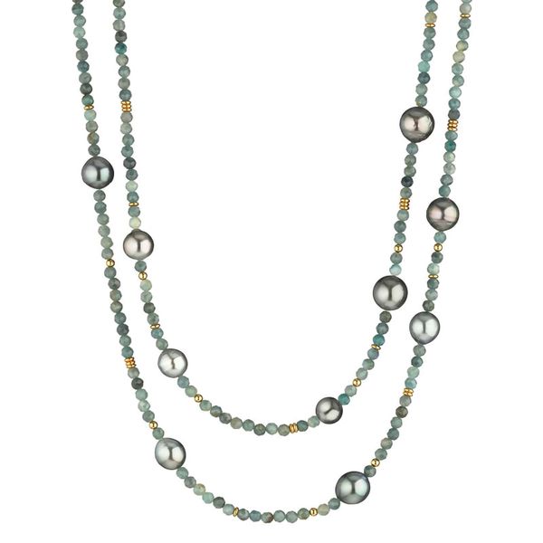 Halskjede med grønne turmaliner og tahitiperler 