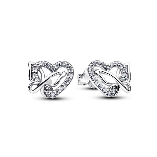 Entwined Heart & Butterfly Stud Earrings 