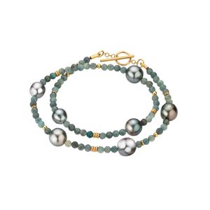 Hovedbilde Armb&aring;nd med gr&oslash;nne turmaliner og tahitiperler